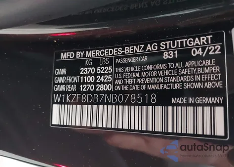 2022 Mercedes-Benz E 350 from USA, damaged, VIN W1KZF8DB7NB078518